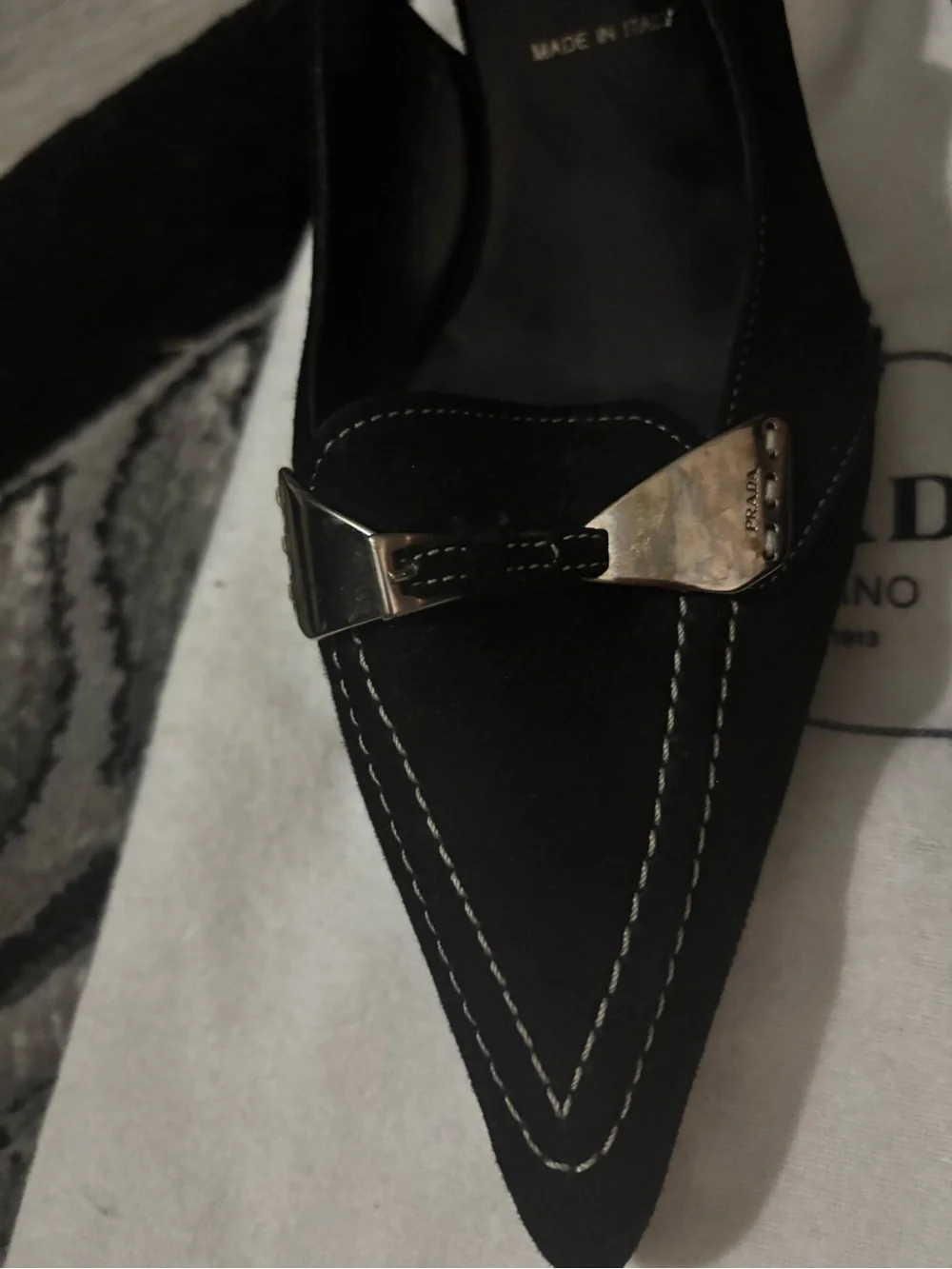 Vintage Prada Black Slingback Kitten Heels Contrast Stitch IT 38 - Picture 8 of 14